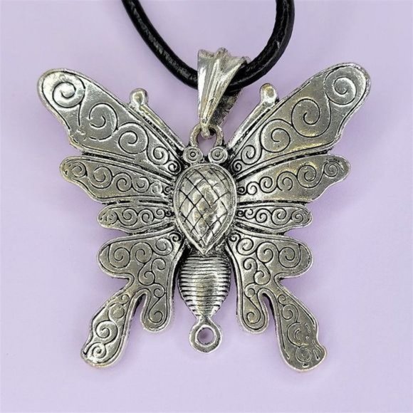 Chunky Butterfly Statement Pendant Necklace on a Black cord - Picture 1 of 4